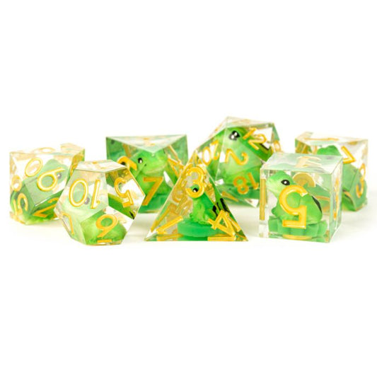 Handcrafted Sharp Edge Resin Dice Set - Frog (7)