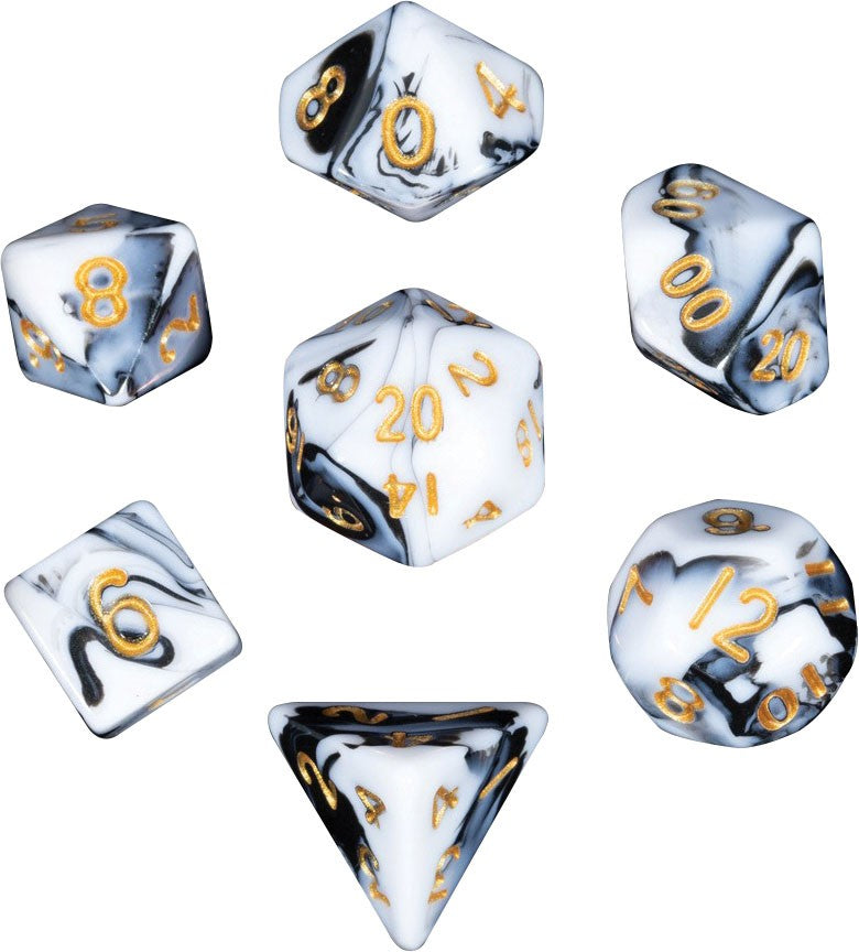 Mini Poly Dice Set - Marble w/ Gold Numbers