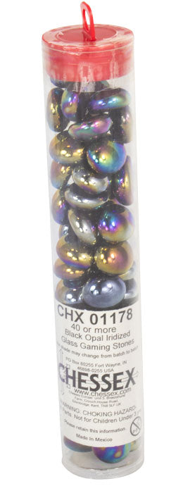 Black Opal Iridized Glass Stones in 5.5' Tube (40)