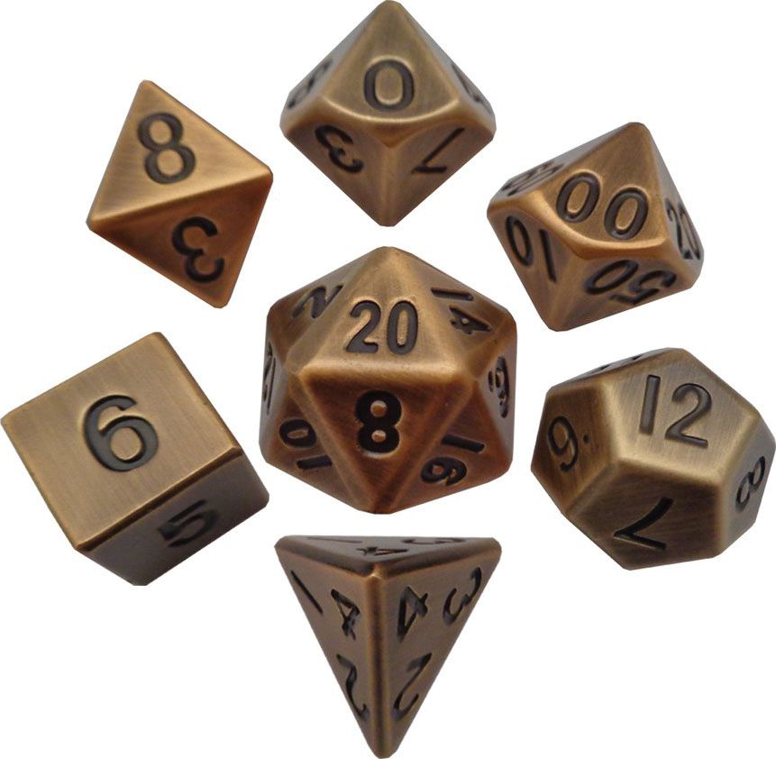 16mm Metal Poly Dice Set - Antique Gold