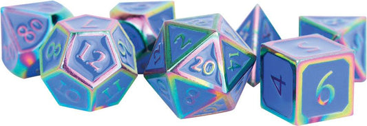 16mm Metal Poly Dice Set - Rainbow w/ Blue Enamel