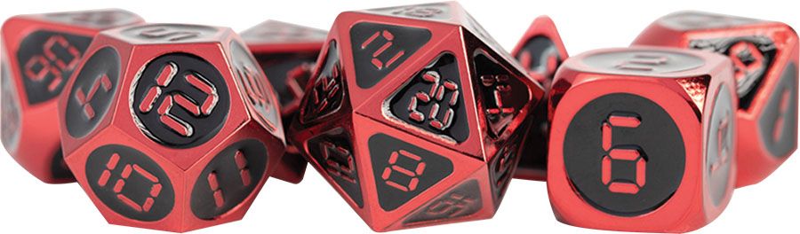 16mm Digital Metal Dice Set - Red w/ Black Enamel (7)