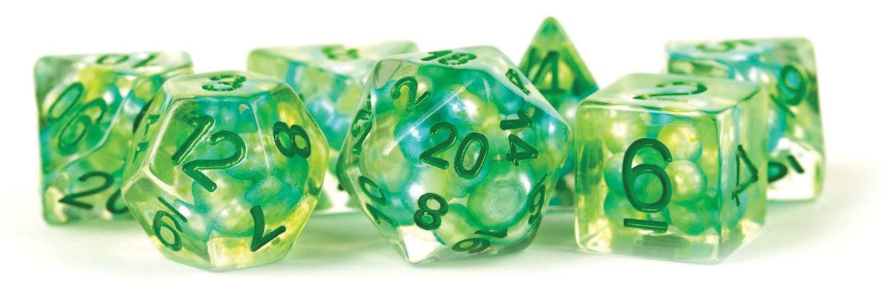 Pearl: 16mm Resin Poly Dice Set - Sea Foam/Green Numbers (7)