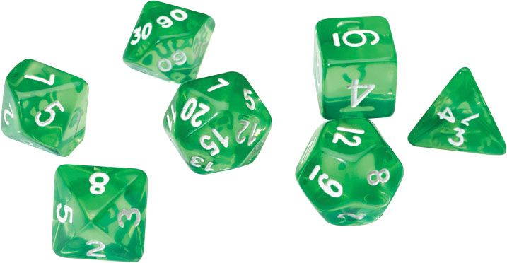 RPG Dice Set - Translucent Green Resin (7)