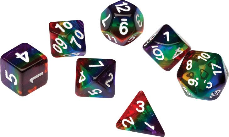 RPG Dice Set - Rainbow Translucent Resin (7)