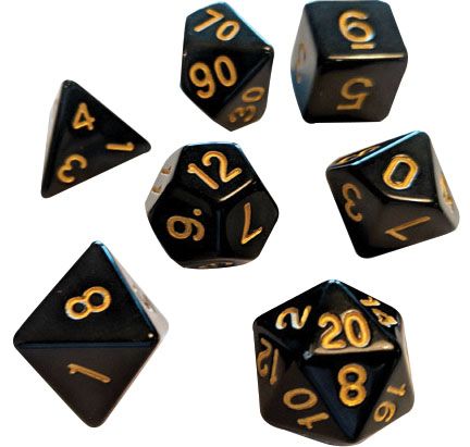 RPG Dice Set - Solid Black Gold Ink (7)