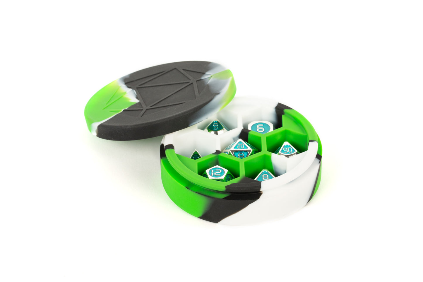 Silicone Round Dice Case - Green/Black/White